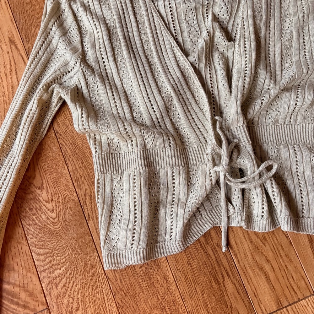 🐦‍🔥2 for $20🐦‍🔥 Notations Light Beige Knit Tie-Front Cardigan